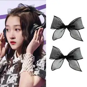 王牌对王牌关晓彤同款黑色蝴蝶结网纱鸭嘴夹发夹气质发卡头饰边夹