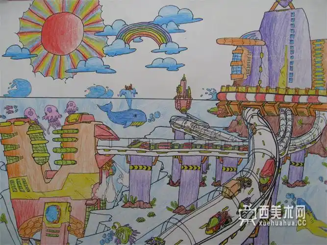 《你想的城市》赏析--简笔画大全小学生科幻简笔画简单又漂亮空中城市