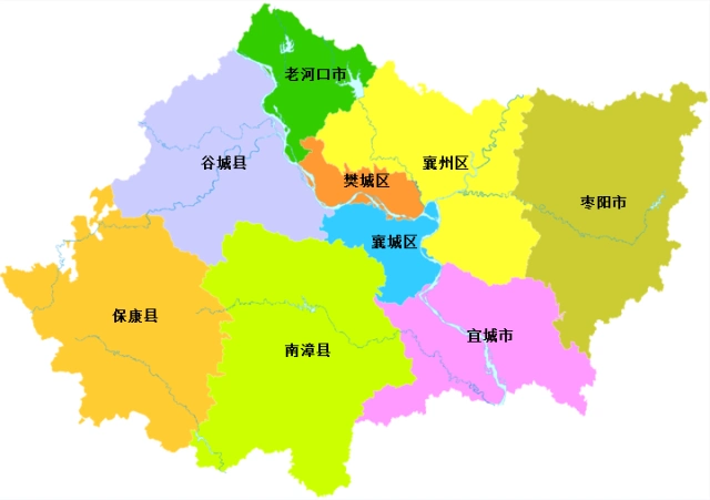 湖北省襄阳市的行政区划地图