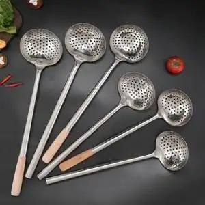 不锈钢漏勺大号柄加手柄炒漏长勺饭店酒店商用厨师钢木菜漏壳过
