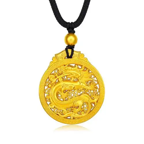 国潮龙傲九天足金古法传承黄金吊坠龙牌男女士/计价/含绳