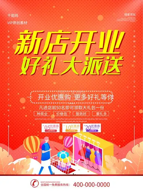 简约橙色立体字新店开业宣传海报