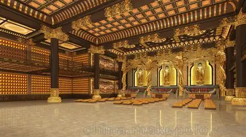 寺院佛堂吊顶-古建斗拱-圆圈藻井-寺庙佛堂-天花吊顶装饰材料