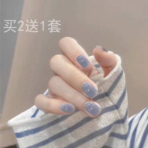 冰灰mini假指甲片纯色穿戴美甲贴片假指甲穿戴式成品短款果冻胶