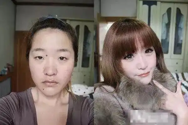 高人气网红化妆和不化妆的对比堪比换头
