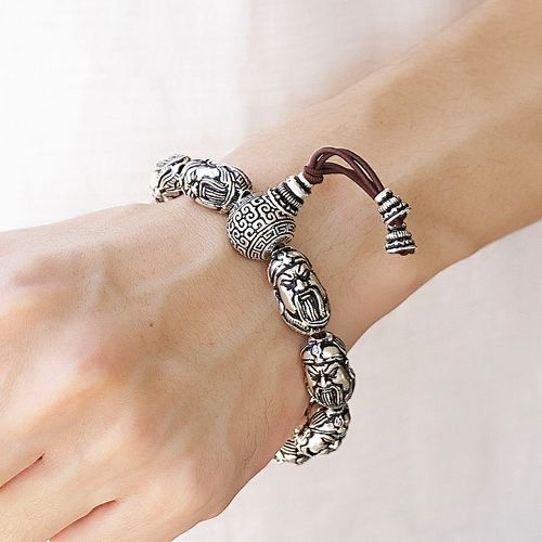 纯银手串男士999足银复古关公手链霸气复古招财送男友饰品