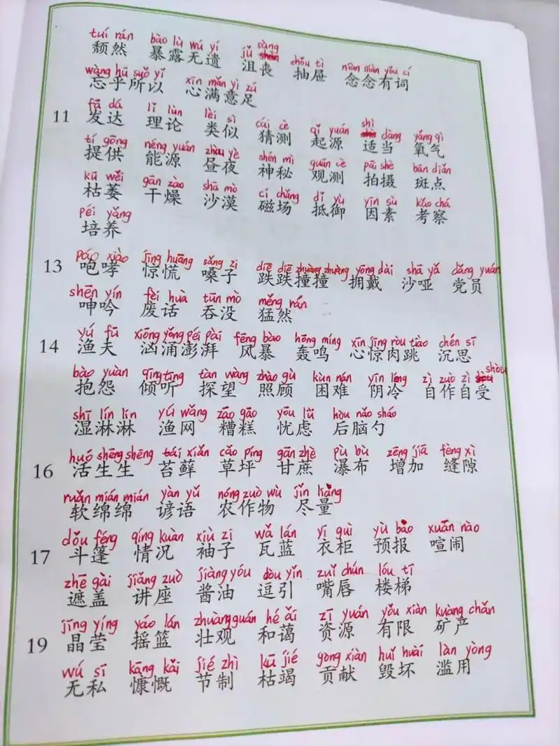 六年级语文上册《词语表》注音版拼音版   更新完!