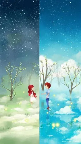 卡通情侣隔离区聊天背景图