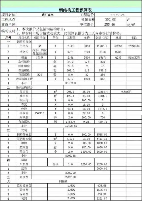 钢结构报价单格式