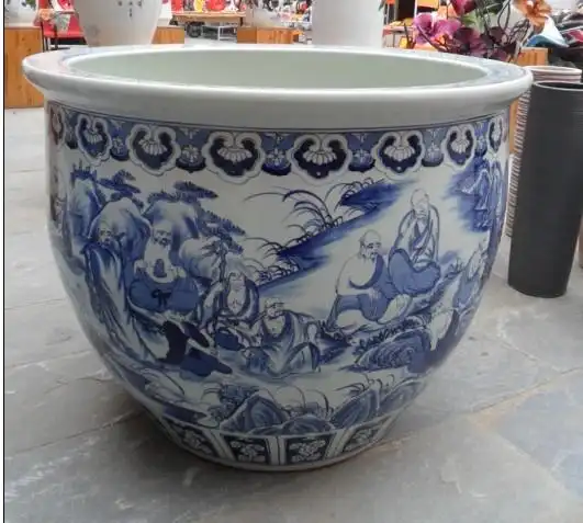 别墅庭院种树陶瓷大缸 景德镇陶瓷大缸 手绘青花瓷大缸