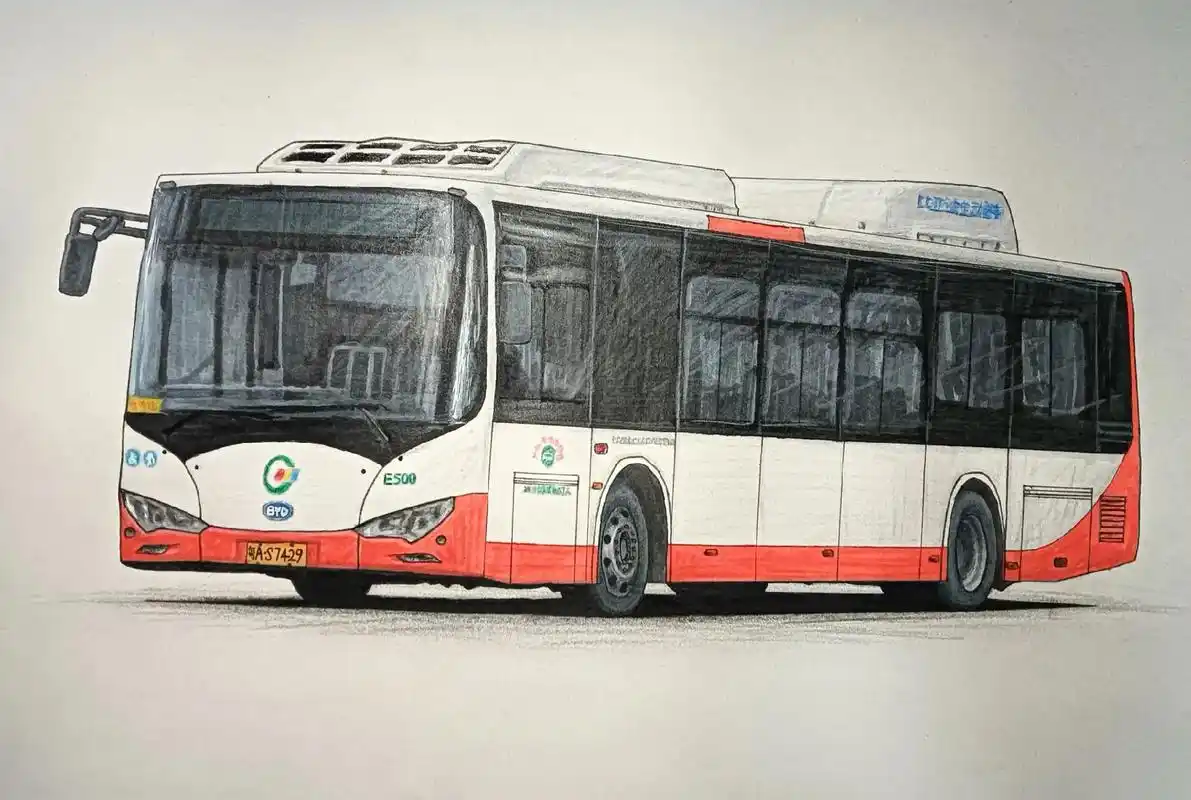 广州比亚迪k9a公交车手绘.#马克笔手绘 #车迷 #公交迷  - 抖音