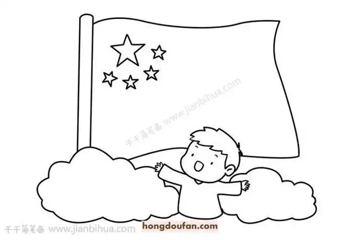 节升国旗的简笔画向飘扬的国旗敬礼敬礼的两位小朋友卡通简笔画大全