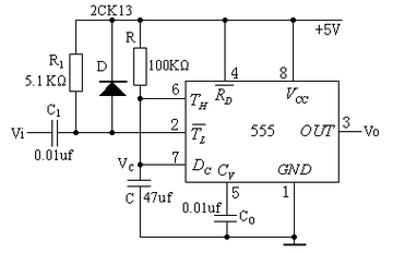 555定时器单稳态触发器图8-2 555构成单稳态触发器