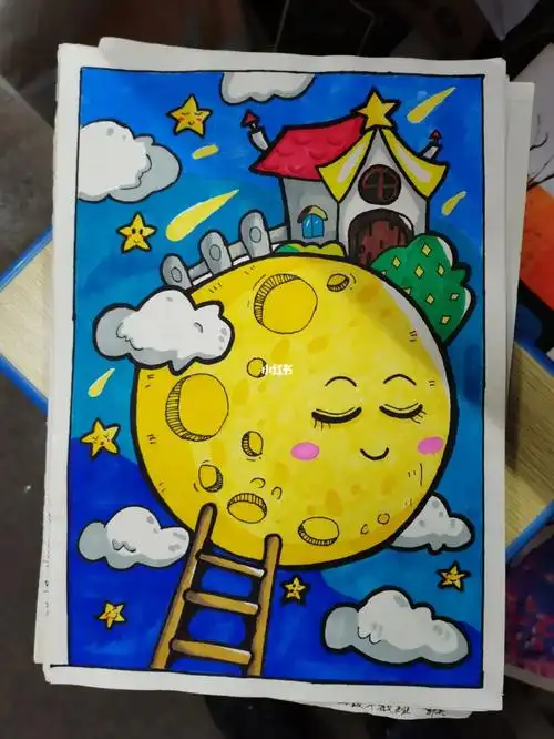 月球儿童画马克笔临摹