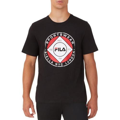 fila斐乐男上衣t恤短袖圆领夏季黑色图案宽松纯棉舒适20filmjrdgrphct