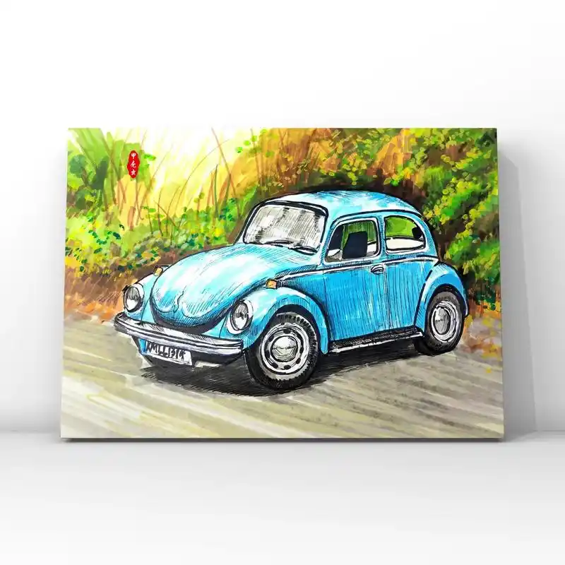 高龄段创意美术——场景速写甲壳虫汽车.1.通过欣赏甲壳虫汽车 - 抖音