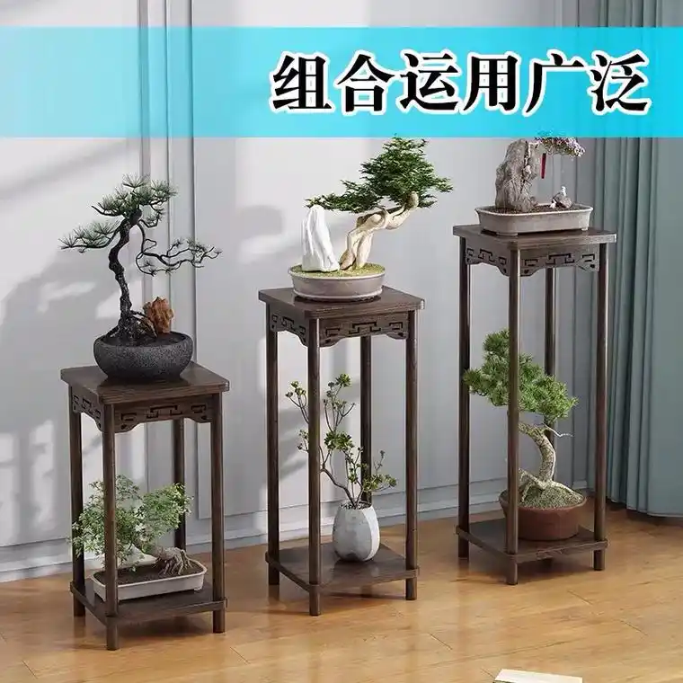 花架置物架中式实木室内落地式新中式木花盆竹仿古客厅吊兰花架子