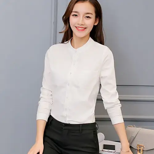 158rx 韩版圆领长袖衬衫职业女士内搭纯棉衬衫女上衣打底