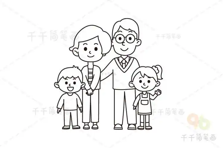 全家福一家四口全家福简笔画手绘卡通漫画幸福一全家福一家四口简笔画