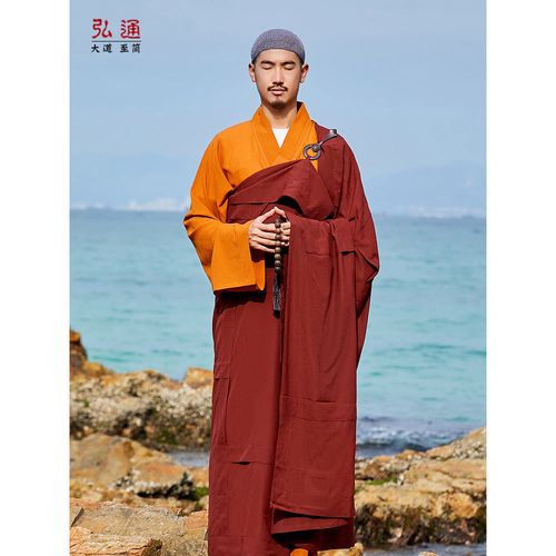 弘通普舵大叶七衣僧服男僧衣秋季木兰色宽叶袈裟和尚咖啡色僧袍