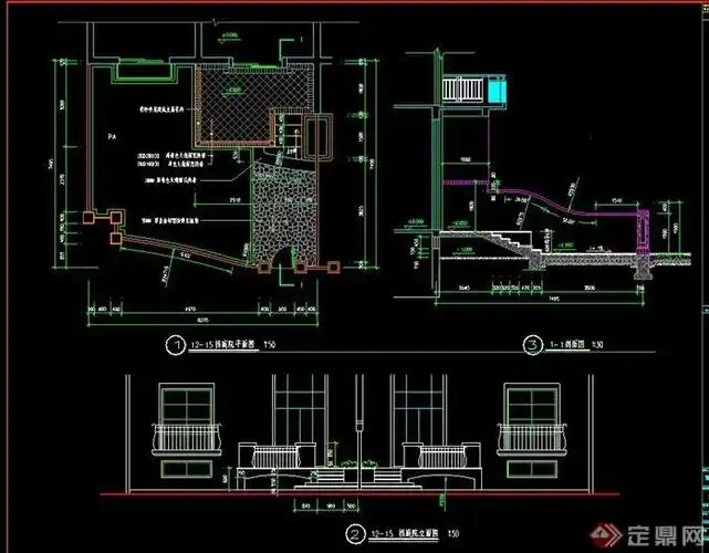 别墅庭院景观设计cad平立剖面图