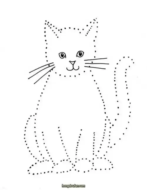 坐着的一只小猫咪连线游戏打印图片下载-红豆饭小学生简笔画大全