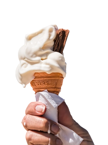 阳光下手持的奶油冰淇淋图片