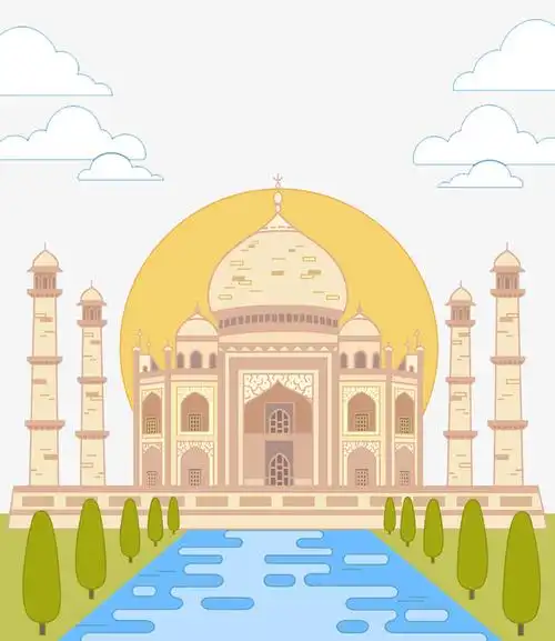 印度泰姬陵手绘插画