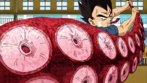 贝吉塔吃章鱼被喷一身墨汁,气的贝吉塔要爆发了