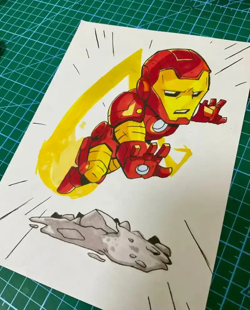 马克笔绘画钢铁侠q版动漫