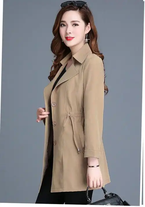 钊闻挂里布中长款风衣女式春季款妈妈中年春外套上衣外套百搭时尚