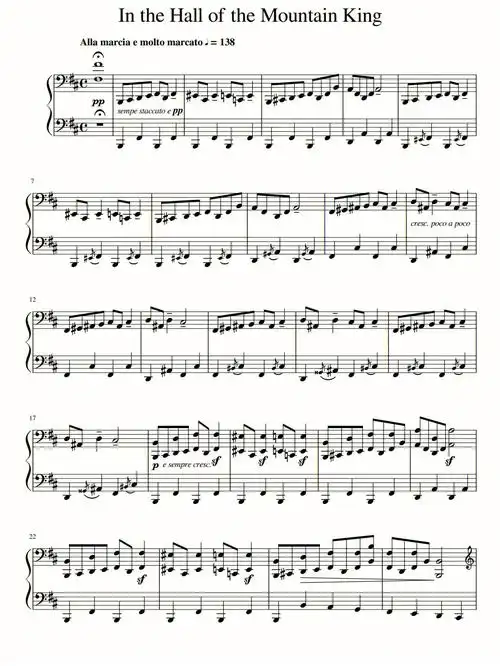 格里格在山魔王的宫殿高清钢琴谱