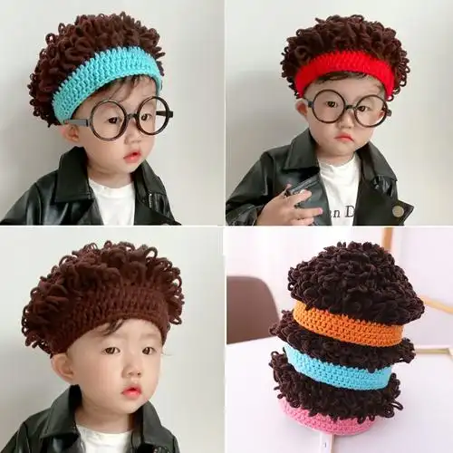 卷毛假发帽子男宝儿童男孩一体婴儿潮酷宝宝一周岁一岁头饰男搞笑