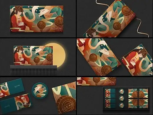 高档手绘中秋月饼盒包装设计