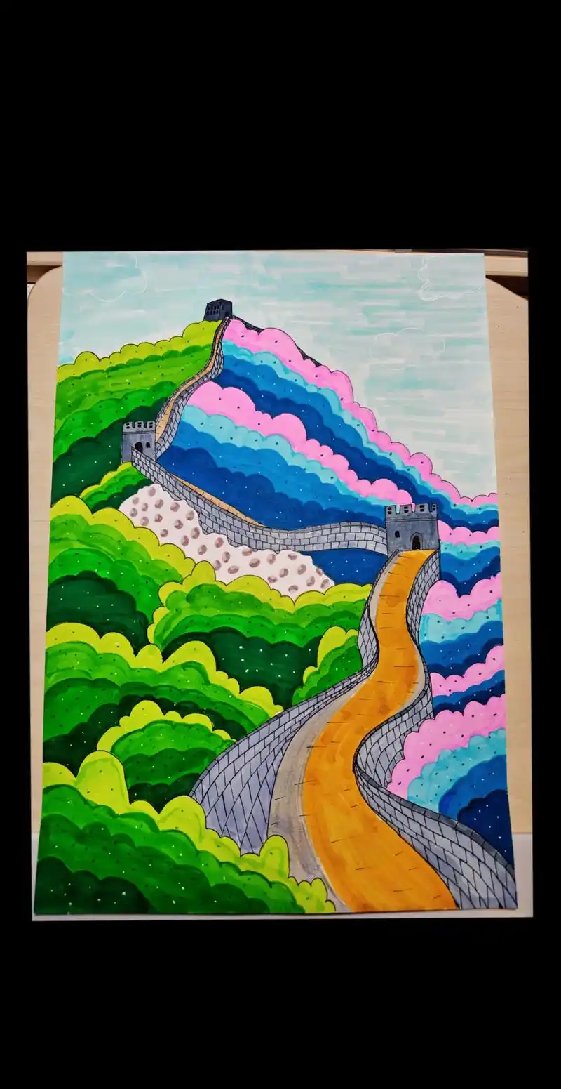 万里长城永不倒 #马克笔手绘 #画画 #绘画过程分享 - 抖音