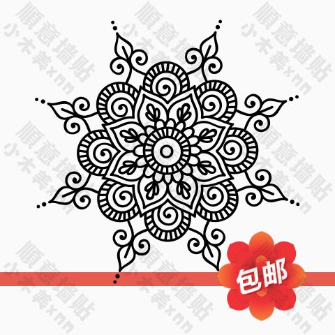 瑜伽莲花朵图案墙贴画养生馆沙发背景墙玻璃门装饰曼陀罗花墙贴纸