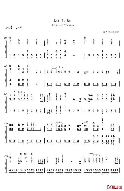 let it be钢琴简谱-数字双手-理查德克莱德曼1