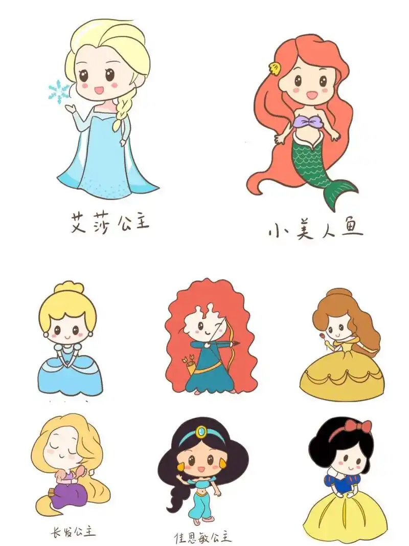简笔画教程8|迪斯尼公主大全 孩子们最爱的爱莎公主,可爱的美人鱼公主