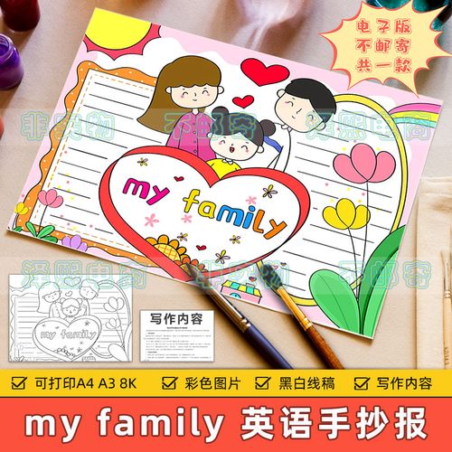 my family 英语手抄报模板电子版小学生我的家庭家人介绍英文小报