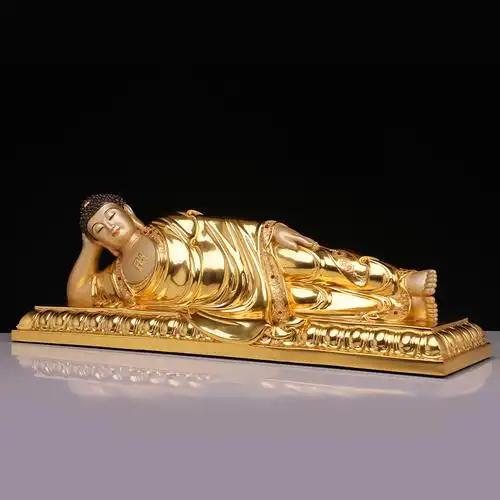 卧佛神像纯铜佛像银彩镶宝释迦牟尼涅盘睡姿如来摆件