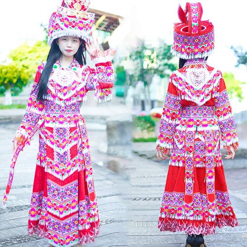 最新款苗族服装女云南文山少数民族长款套装贵州昭通苗族的花衣服