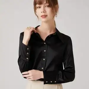 黑色衬衫女设计感小众2022新款夏季重磅真丝桑蚕丝高级感职业衬衣
