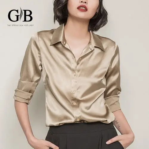 真丝衬衫女长袖金色香槟色弹力缎ol气质修身桑蚕丝2018秋新款上衣