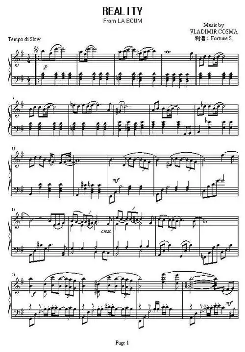 reality钢琴谱