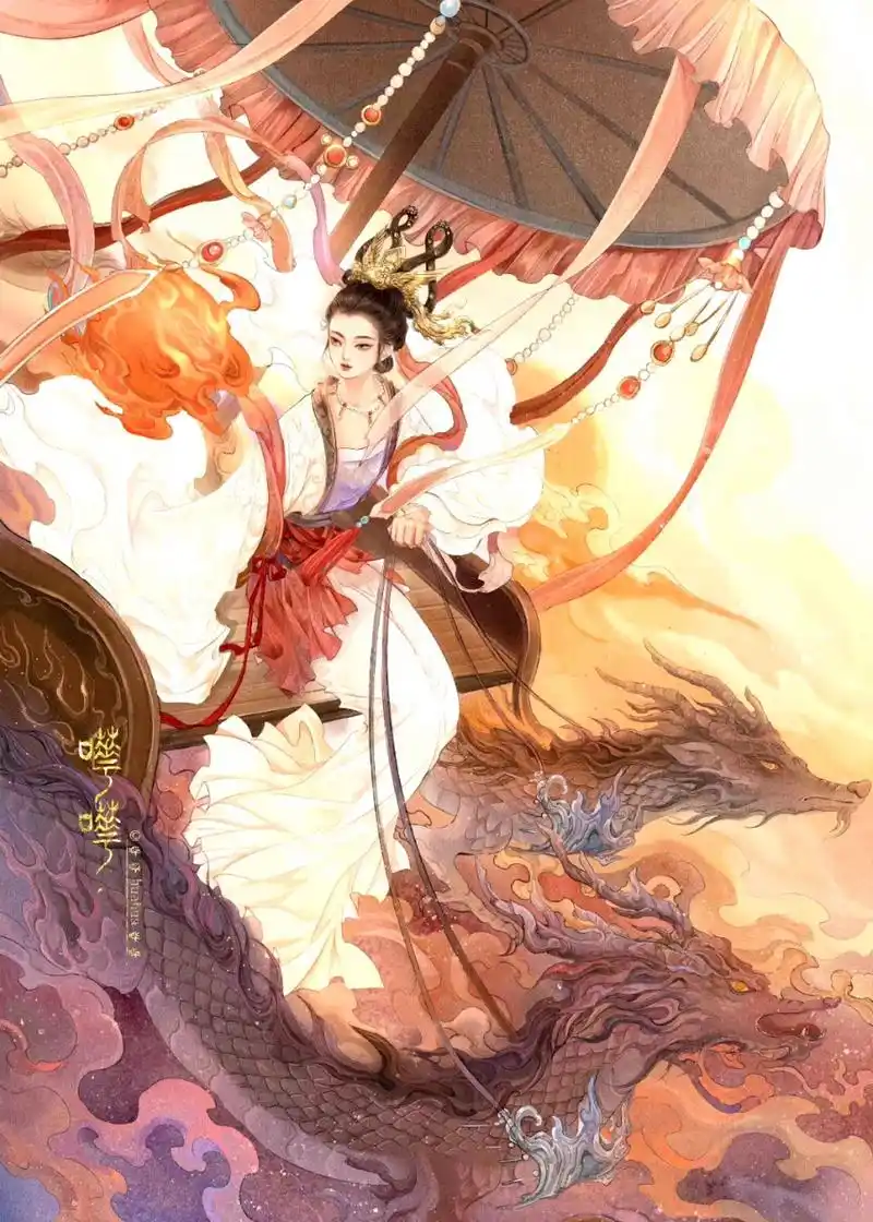 一组我国古代神话人物插画作品欣赏,分别是羲和,麻姑,百花仙子,华岳