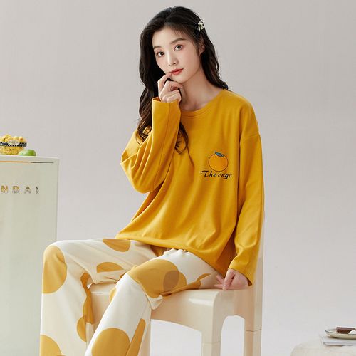 春秋季全棉睡衣女纯棉长袖长裤薄款可爱女生大码休闲家居服套装夏