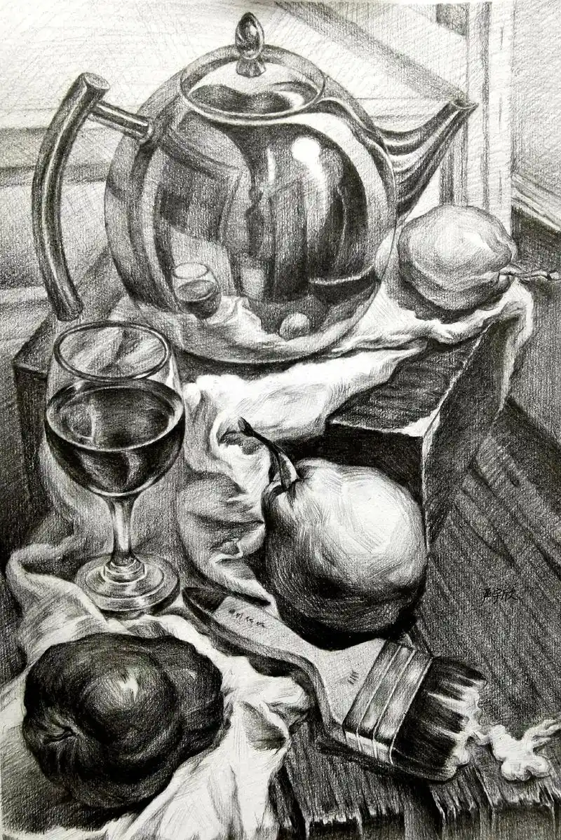 中考生素描作品分享 #美术生#画画#静物素描  #画画  - 抖音