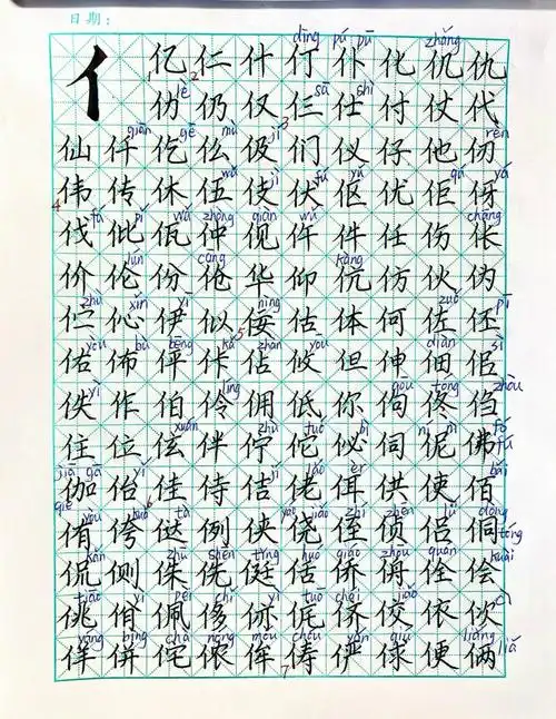 根据最新12版新华字典,书写了所有单人旁的字,并注音,写上了拼音,记录