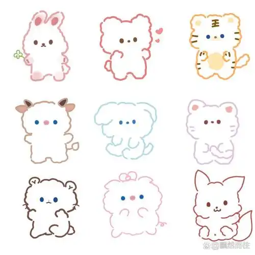 软萌治愈简笔画教程之小动物合集 软件:画吧 教程:先画线稿再铺底色