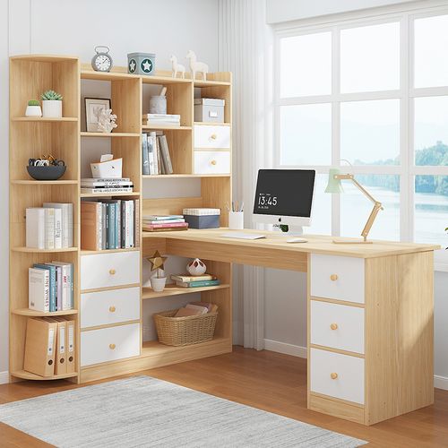 书桌书架一体书柜组合学生学习写字卧室家用电脑桌